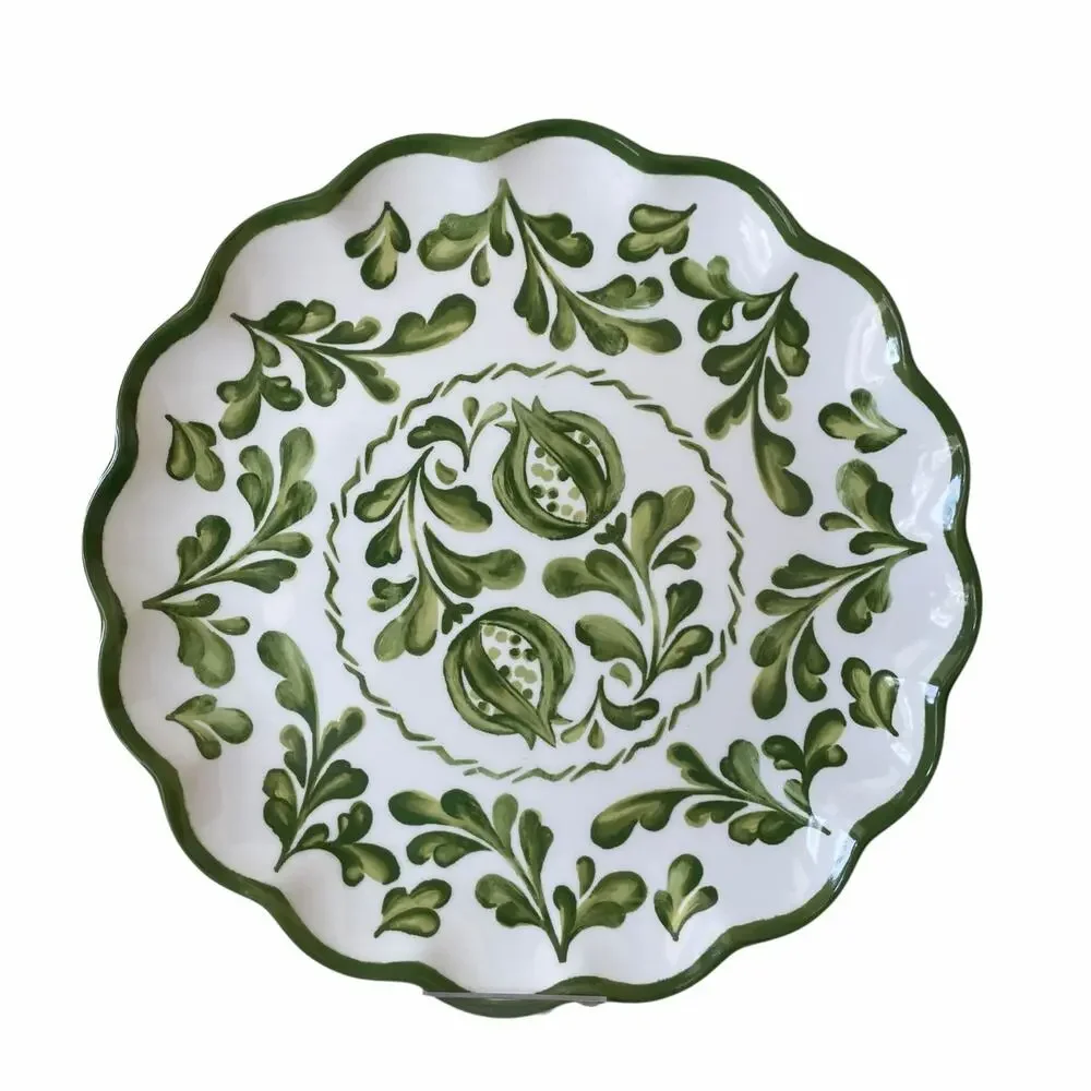 Shabby Chic Green Floral Melamine Dinner Plates 11in Set of 4 Indoor Outdoor NEW